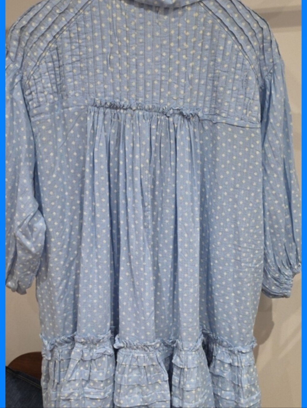 Light Blue Dot Print Peasant Blouse - Picture 5 of 7
